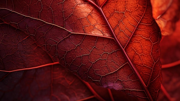 a close up of a red leaf