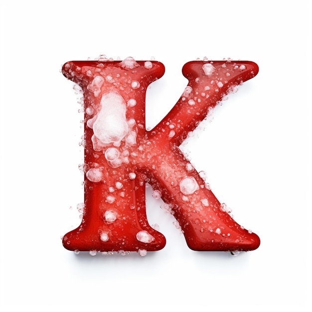 Photo a close up of a red letter k covered in snow generative ai