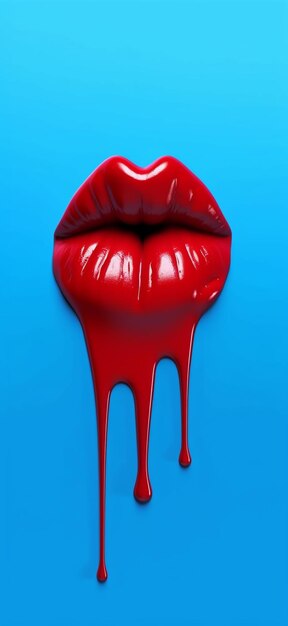 A close up of a red lip with a dripping liquid on it generative ai