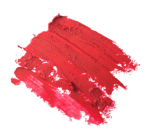 close up of red lipstick texture isolated