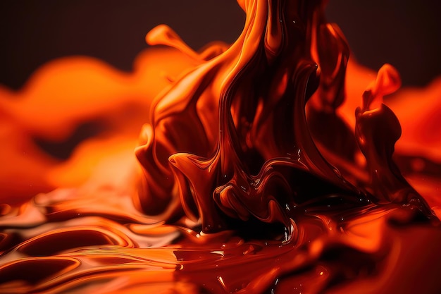 A close up of a red liquid with the word chocolate on it