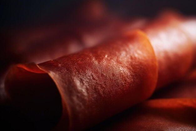 A close up of a red meat roll