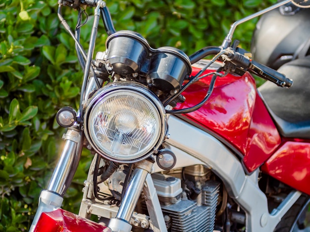 close up of red motorcycle