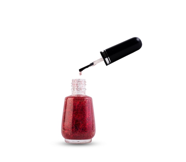 Close up of Red Nail polish isolated on white background