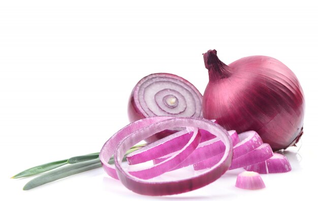 Close up on red onion isolated