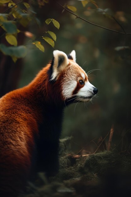 Close up of red panda in forest created using generative ai technology