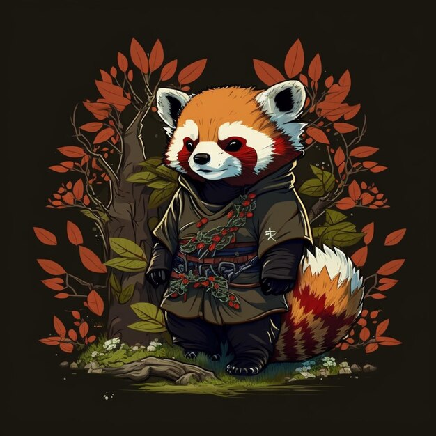 A close up of a red panda in a jacket and a tree generative ai