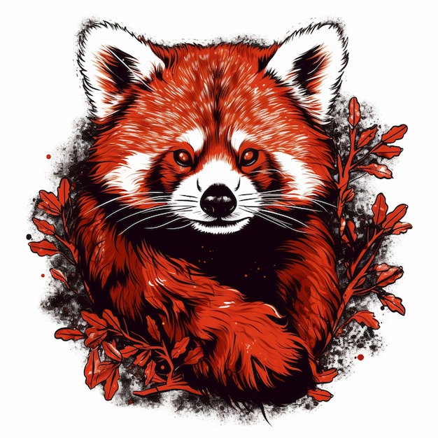 Крупный план красной панды с листьями вокруг нее, генеративный ай
