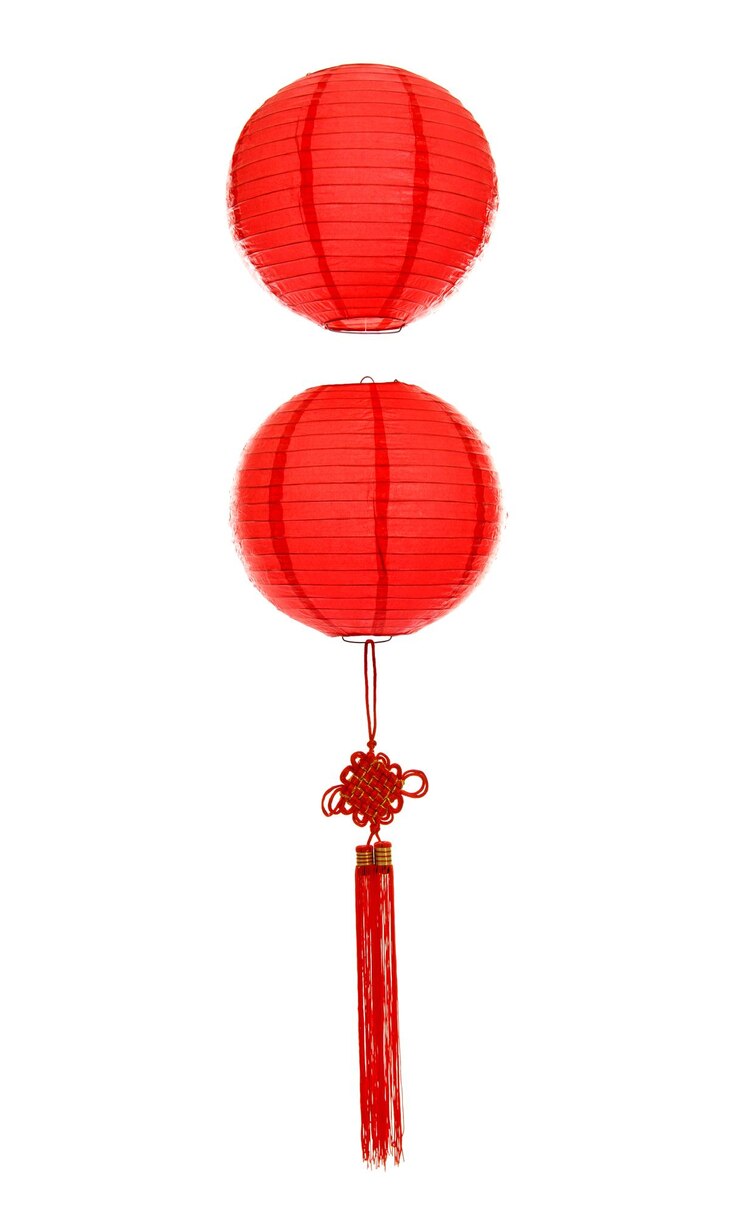 Photo close-up of red paper lantern against white background