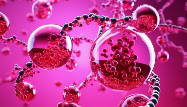 A close up of a red and pink cell structure