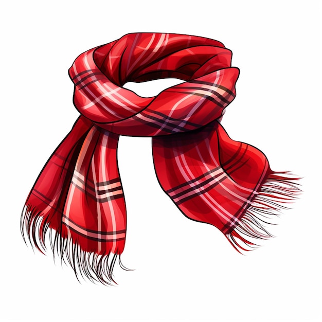 a close up of a red plaid scarf on a white background generative ai