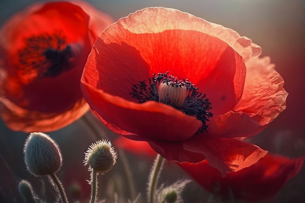 Un primo piano di un fiore di papavero rosso