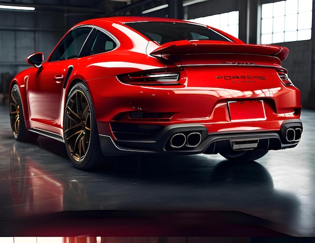 a close up of a red porsche 911 parked in a garage ai generated