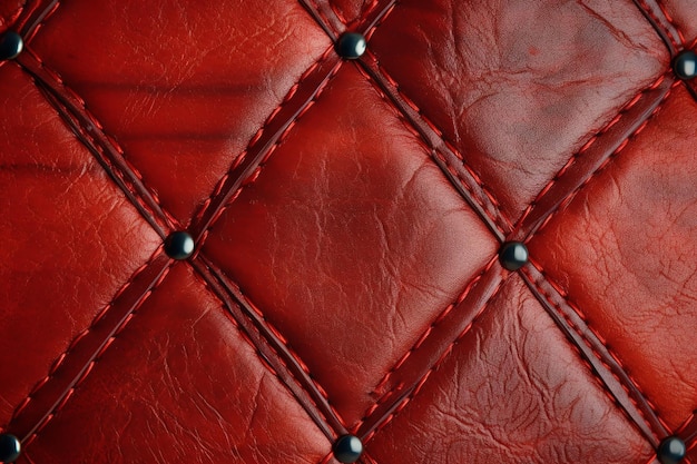 A close up of a red quilted fabric with a diamond stitched pattern