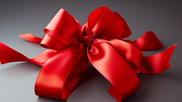 Photo close up of red ribbon on gray background with bow generative ai