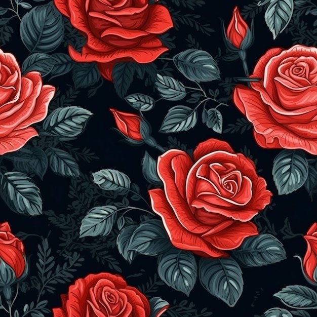 A close up of a red rose on a black background generative ai