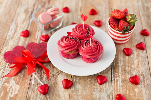 close up of red sweets for st valentines day