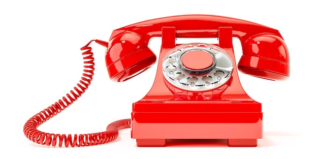 Close-up of red telephone on white background