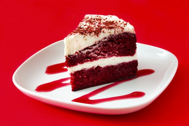 Close up of red velvet cake slice