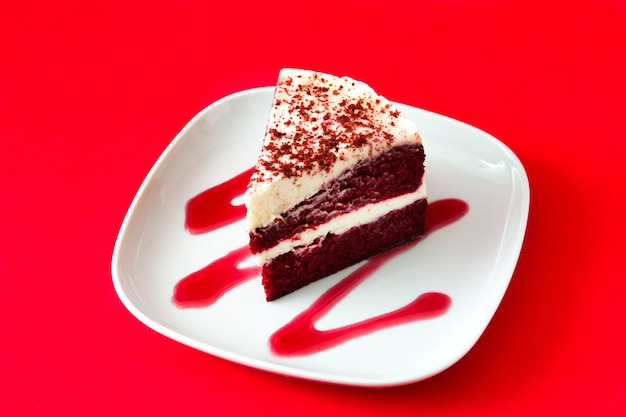 Close up of red velvet cake slice