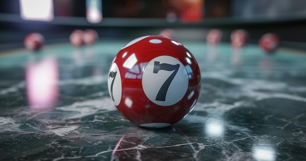 a close up of a red and white ball on a table generative ai