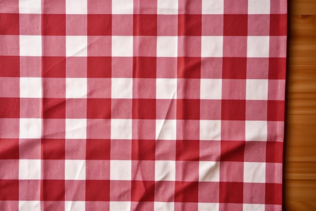 a close up of a red and white checkered table cloth generative ai