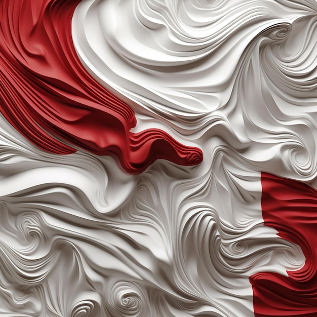 a close up of a red and white flag with a wave pattern generative ai
