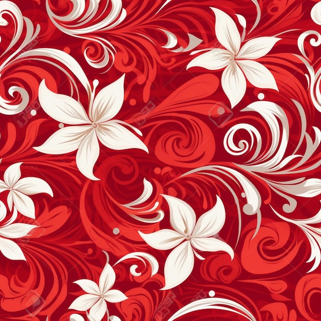 A close up of a red and white floral background with swirls generative ai