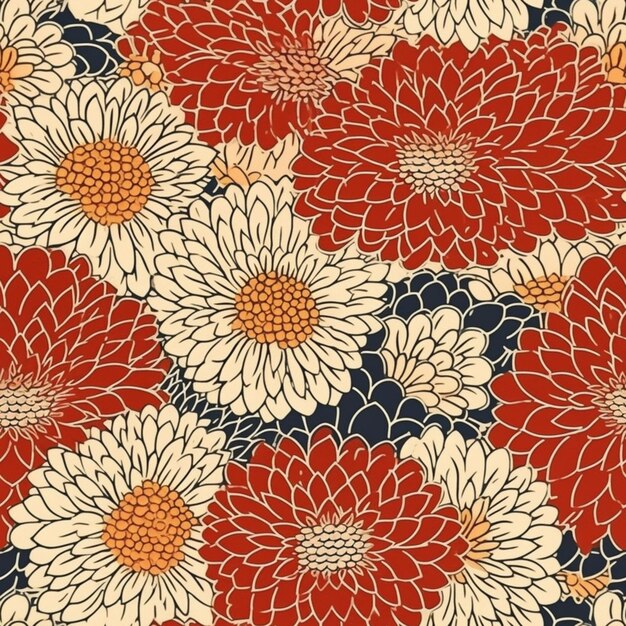 Photo a close up of a red and white flower pattern on a blue background generative ai