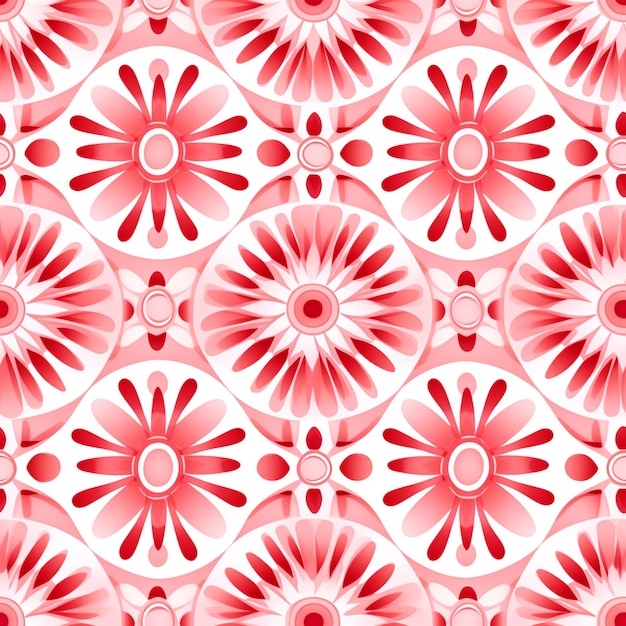a close up of a red and white flower pattern on a white background generative ai