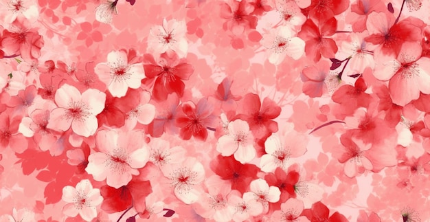 A close up of a red and white flowered background generative ai