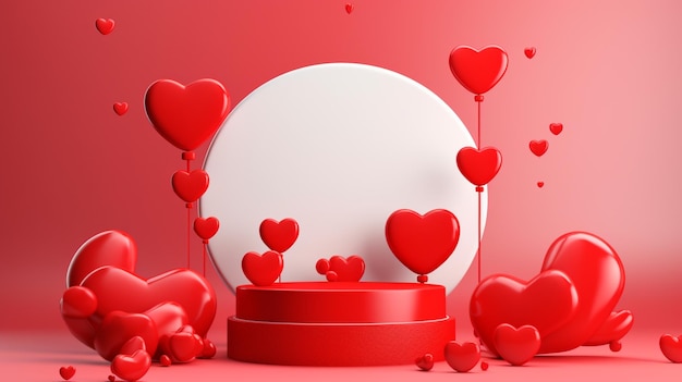 A close up of a red and white heart shaped object with many hearts generative ai