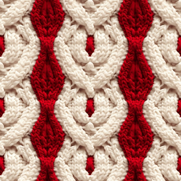 Близкий взгляд на красно-белое вязаное одеяло с красной и белой полосой