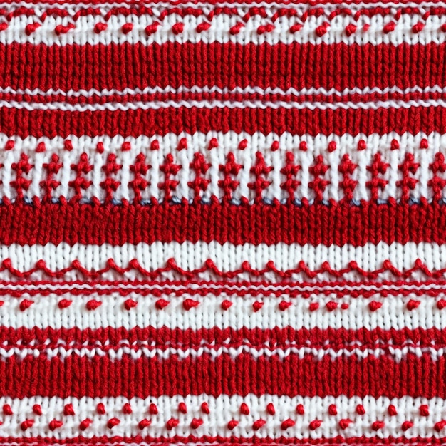 赤と白のストライプが生み出された赤と白色の編み物のセーターのクローズアップ