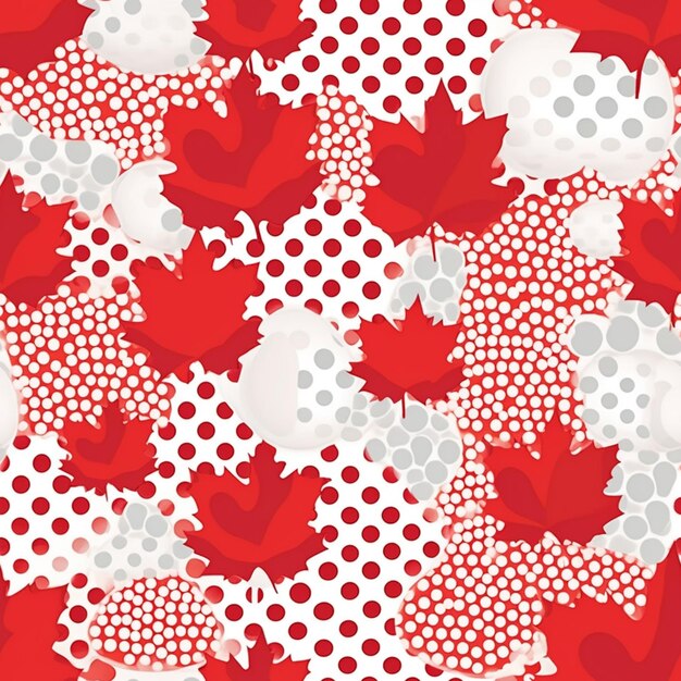 Photo a close up of a red and white pattern with red maple leaves generative ai