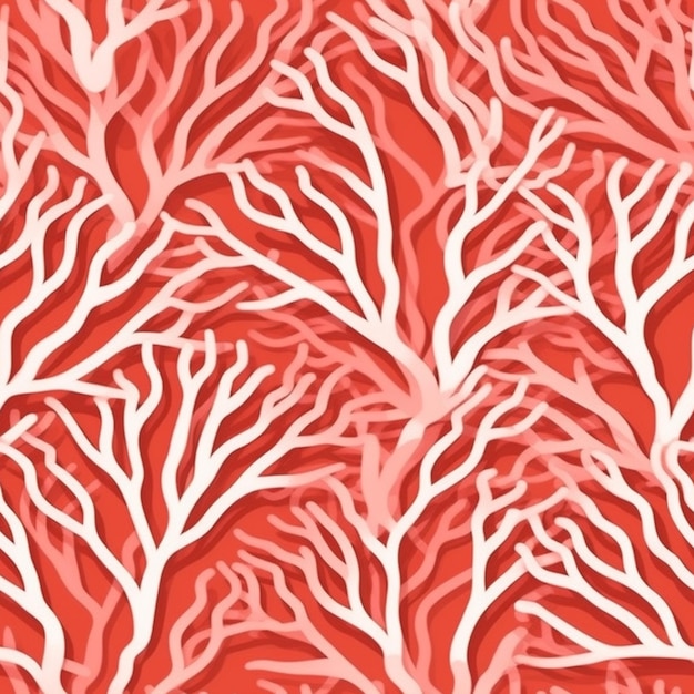 Foto un primo piano di un modello rosso e bianco con alberi generativi ai