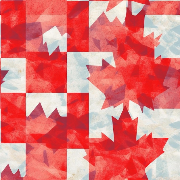 Photo a close up of a red and white quilt with a maple leaf generative ai