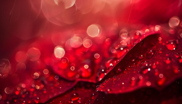 a close up of a red wine glass with water drops