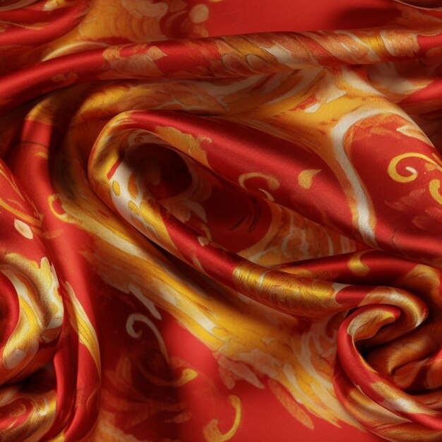 A close up of a red and yellow silk with a swirl pattern generative ai