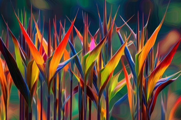 Close up of a reed plant in a field with colorful background