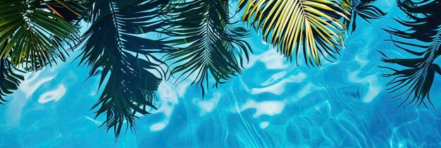 Close up of reflection of palm tree leaves in a swimming pool top view luxury retreat