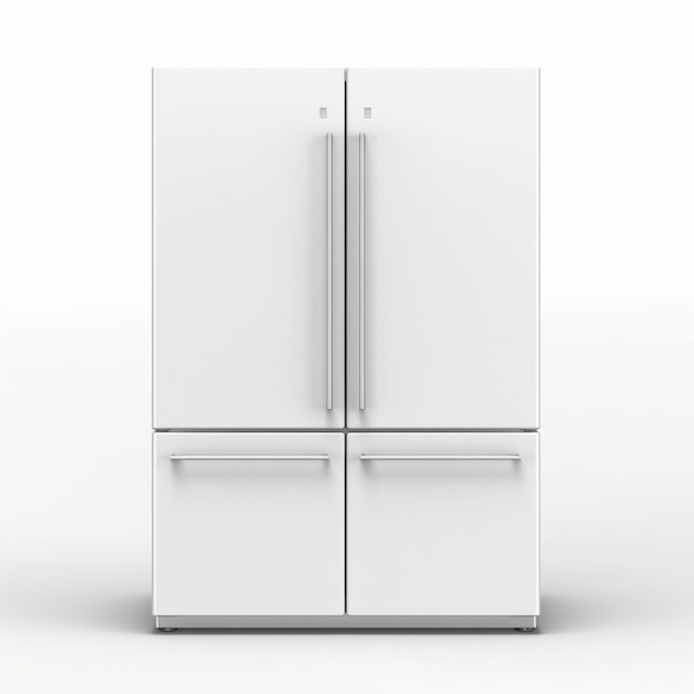  문과 서랍이 있는 냉장고의 근접 사진