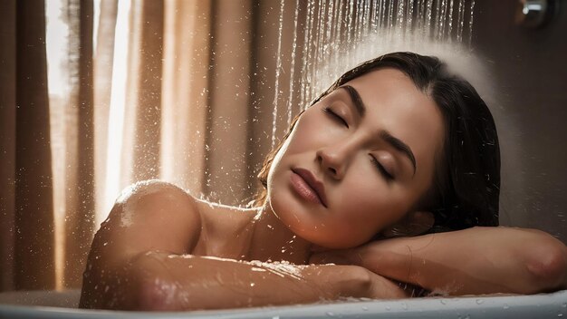 Photo close up of relaxed woman under the shower