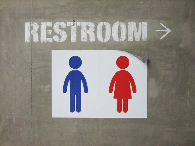 Photo close-up of restroom sign on wall