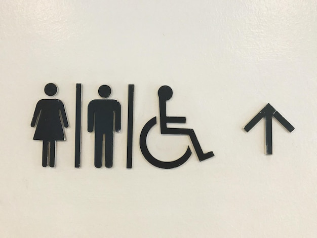 Photo close-up of restroom sign on white wall