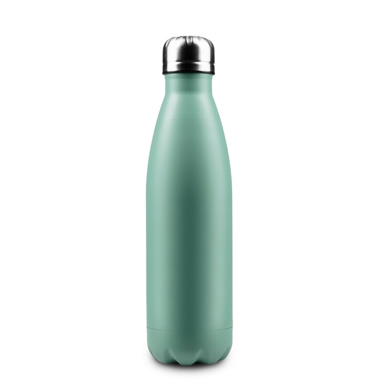 Close-up of reusable steel thermo water bottle isolated on white