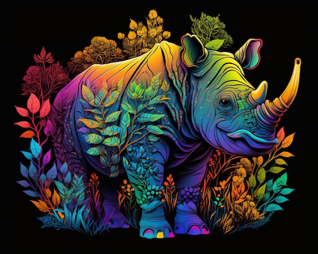 Photo a close up of a rhino standing in a field of flowers generative ai