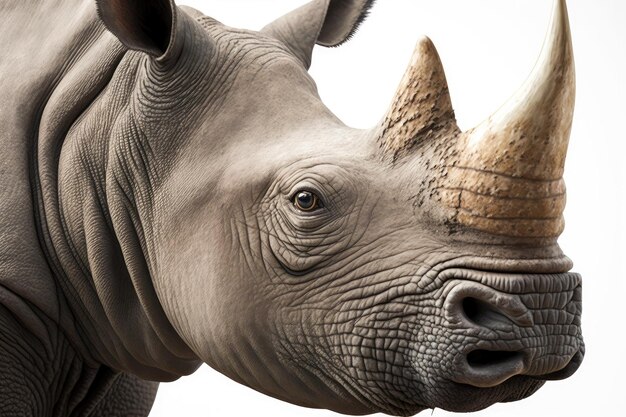 Close up of rhino white background Generative AI AIG16