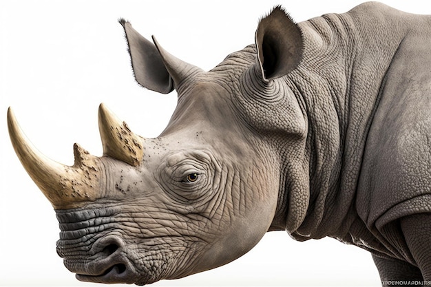 Close up of rhino white background Generative AI AIG16