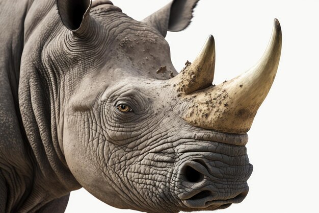 Foto primo piano di sfondo bianco rinoceronte ia generativa aig16